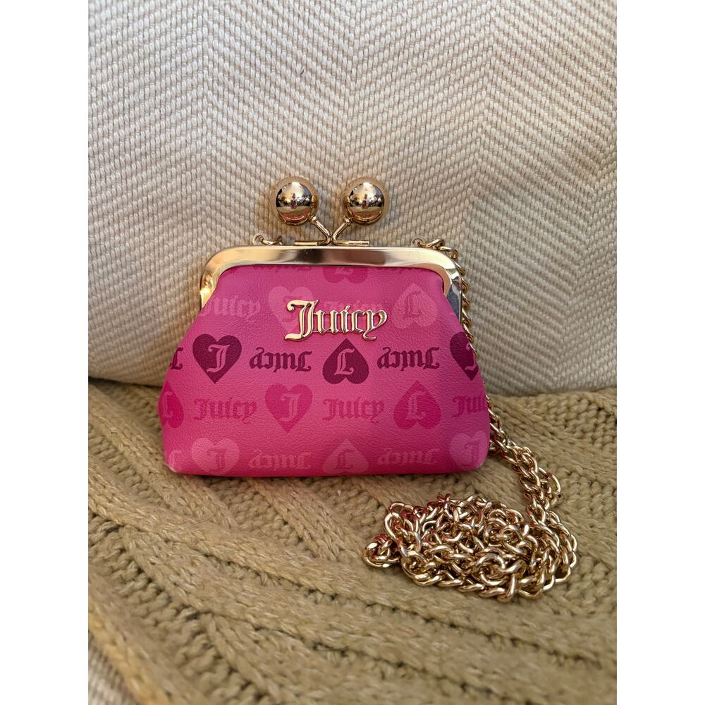 Juicy Couture "Girls Just Wanna Have Fun" pink Kisslock coin purse crossbody